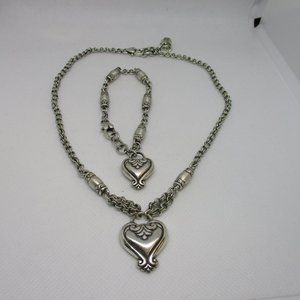Brighton Blaire Brushed Silver Plated Heart Pendant Necklace & Bracelet Set